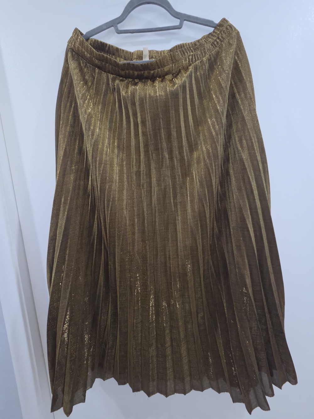 Pleated Metallic Olive Green Women's Skirt